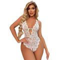 Women's Backless Sexy Lingerie teddy lace see through Nightwear Color Block Solid Colored Sexy Lingerie Set Black / White / Wine S M L