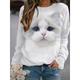 Women's Sweatshirt Pullover Active Streetwear 3D Print White Light Grey Brown Animal Cat 3D Daily Round Neck Long Sleeve S M L XL XXL