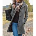 Women's Wool Coat Fall Pea Coat Winter Warm Overcoat Casual Daily Street Style Smocked Single Breasted Turndown Green Dark Grey Regular Fit S M L XL XXL 3XL / Windproof