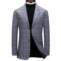 Men's Plaid Blazer Regular Standard Fit Checkered Single Breasted Two-buttons Royal Blue Sky Blue Grey 2024