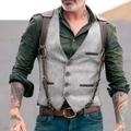 Men's Vest Waistcoat Outdoor Party Evening Camping Hiking Festival Vintage Casual Polyester Solid Colored Single Breasted One-button V Neck Slim Black Brown Light Grey Vest