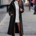 Women's Long Teddy Coat Fall Sherpa Jacket Warm Fleece Daily Going out Button Pocket Buttoned Front Hoodie Casual Solid Color Regular Fit Outerwear Long Sleeve Winter Black Brown Chocolate S M L XL