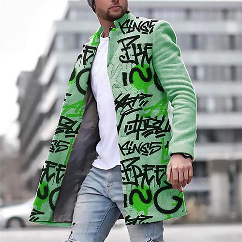 Men's Winter Coat Overcoat Coat Daily Wear Vacation With Pockets Print Front Pocket Fall Winter Letter Streetwear Sport Turndown Regular Yellow Blue Purple Green khaki Jacket