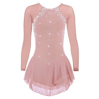 Figure Skating Dress Women's Girls' Ice Skating Dress Violet Black White Open Back Mesh Spandex High Elasticity Training Competition Skating Wear Classic Crystal / Rhinestone Long Sleeve Ice Skating