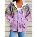Women's Hoodie Jacket Breathable Comfortable Outdoor Street Sport Print Pocket Drawstring Zipper Hoodie Sports Daily Casual Floral Regular Fit Outerwear Long Sleeve Fall Winter White Yellow Pink S M