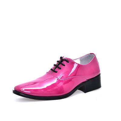 Men's Shiny Pink Patent Faux Leather Oxford Shoes - Bold Statement Dress Shoes for Parties and Special Events