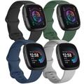 4 Pack 3 Pack Smart Watch Band Compatible with Fitbit Versa 3 Sense Versa 4 Sense 2 Soft Silicone Smartwatch Strap Adjustable Women Men Sport Band Replacement Wristband