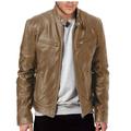 Male Faux Leather Jacket Outdoor clothing Casual Daily Windproof Button Fall Winter Zipper Casual Crew Neck Regular Faux Leather Silver Golden Black White Yellow Jacket