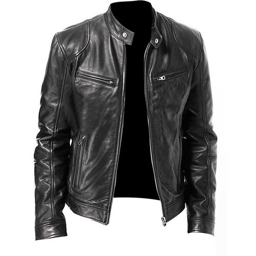 Male Faux Leather Jacket Transition Jacket Biker Jacket Outdoor clothing Casual Daily Windproof Buttons Fall Winter Zipper Casual Crew Neck Regular Faux Leather Silver Golden Black White Yellow