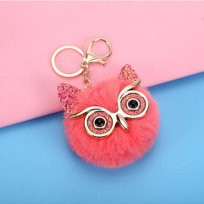 Lovel Owl Pendant Keychains for Girls Boy Fluffy Fur Ball Pompon Key Chain Charm Women Bag Key Ring Women Gift