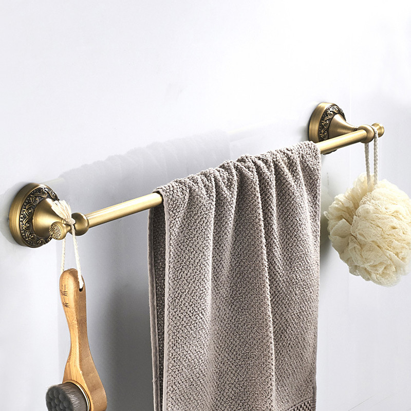 Golden Brushed Brass Towel Holder Bathroom Accessory Towel Ring/Toilet Paper Holder/Robe Hook Antique Brass Bathroom Single Rod Wall Mounted Carved Design