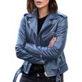 Women's Faux Leather Jacket Fall Moto Biker Coat Waterproof Street Wear with Pocket Zipper Turndown Casual Outerwear Long Sleeve Winter Windproof Black Blue Wine M L XL