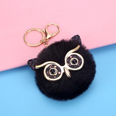 Lovel Owl Pendant Keychains for Girls Boy Fluffy Fur Ball Pompon Key Chain Charm Women Bag Key Ring Women Gift