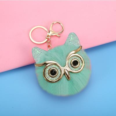 Lovel Owl Pendant Keychains for Girls Boy Fluffy Fur Ball Pompon Key Chain Charm Women Bag Key Ring Women Gift