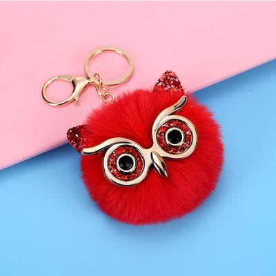 Lovel Owl Pendant Keychains for Girls Boy Fluffy Fur Ball Pompon Key Chain Charm Women Bag Key Ring Women Gift