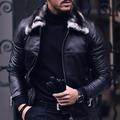 Men's Faux Leather Jacket Fleece Jacket Biker Jacket Outdoor Daily Wear Warm Pocket Fall Winter Plain Fashion Streetwear Lapel Regular Black Jacket