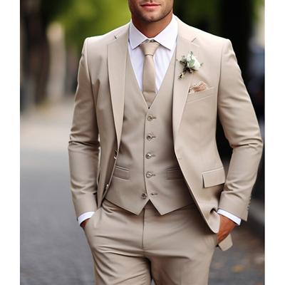 Men's Wedding Suits Khaki Daily Business Solid Colored Plus Size 3 Piece Single Breasted Two-buttons