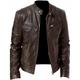 Men's Faux Leather Jacket Biker Jacket Motorcycle Jacket Street Casual Thermal Warm Windproof Zipper Spring Fall Solid Color Pocket Fashion Cool Stand Collar Regular Faux Leather Slim Fit Black black