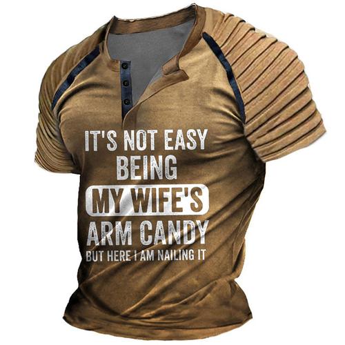 Men's Graphic Letter Henley Shirt Raglan T Shirt Short Sleeve 3D Print Casual Vintage Retro Going out Spring Summer Navy Blue Khaki Army Green Dark Gray Henley Henley T-Shirt