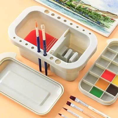 1 Set Multifunctional 3 In 1 Wash Pen Bucket With Pen Holder And Painting Palette Lid Paint Brush Basin Brush Tub Washing Tool For Art Painting Gouache Watercolor Acrylic Oil Painting