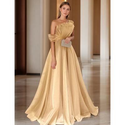 Ball Gown Prom Dresses Elegant Dress Wedding Black Tie Court Train Sleeveless One Shoulder Organza with Ruched 2025