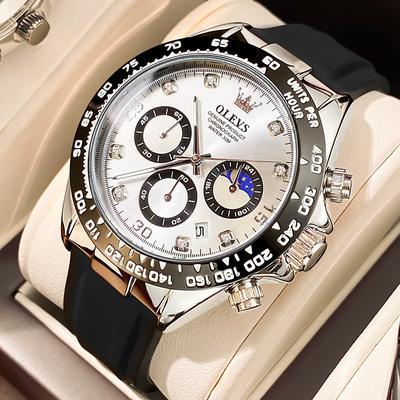 Olevs Men's Quartz Watch Sports Wristwatch Luminous Chronograph Calendar Multifunction Timing Waterproof Silicone Strap Watch