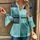 Women's Blouse Designer Shirt Color Block Casual Button Print Bell Sleeve Pink Long Sleeve Fashion Tunic V Neck Spring Fall
