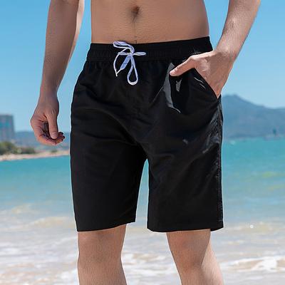 Men's Board Shorts Swim Shorts Swim Trunks Bermuda shorts Drawstring Elastic Waist Solid Colored Comfort Breathable Knee Length Casual Daily Beach Fashion Streetwear Black Navy Blue Micro-elastic