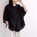 Linen Shirt Shirt Blouse Women's Black White Yellow Solid Color Button Street Daily Fashion Shirt Collar Cotton Linen Regular Fit M