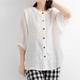 Linen Shirt Long Cotton Top White Cotton Top White Cotton Blouse Women's Black White Yellow Solid Color Button Street Daily Fashion Shirt Collar Cotton Linen Regular Fit M