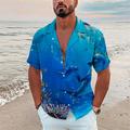 Men's Shirt Summer Hawaiian Shirt Camp Collar Shirt Graphic Shirt Aloha Shirt Scenery Turndown Black Navy Blue Royal Blue Blue Sky Blue 3D Print Outdoor Street Short Sleeve Button-Down Print Clothing