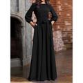 Women's Plus Size Black Dress Party Dress Wedding Guest Dress Long Dress Maxi Dress Black Wine Red 3/4 Length Sleeve Pure Color Lace up Spring Fall Winter Crew Neck Fashion Winter Dress Christmas