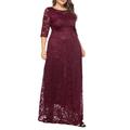 Women's Plus Size Green Chirstmas Dress Curve Party Dress Lace Dress Floral Crew Neck Lace 3/4 Length Sleeve Spring Fall Work Prom Dress Maxi long Dress Party Daily Dress