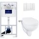 Villeroy & Boch Pack WC bâti-support + WC Bau Ceramic sans bride + Abattant lavant + Plaque blanche