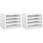 Lot de 2 organiseurs bureau bois blanc avec 4 couches fournitures support d'imprimante dim. 35,5L x