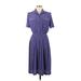 Leslie Fay Casual Dress - Midi Collared Short sleeves: Blue Dresses - Women's Size 8 Petite