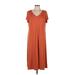 Soft Surroundings Casual Dress - Shift V Neck Short sleeves: Orange Print Dresses - Women's Size Medium