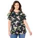 Plus Size Women's Open-Shoulder Georgette Top by Catherines in Black Tropical (Size 0XWP)