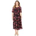 Plus Size Women's Stretch Lace Fit & Flare Dress by Catherines in Black Watercolor Floral (Size 1X)