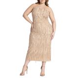 Plus Size Women's Strapless Fringe Sequin Maxi Dress by ELOQUII in Oatmeal (Size 18)