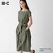 Women's Cotton Belted Short-Sleeve Dress | Olive | Large | UNIQLO US