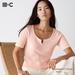 Women's Lace Key Neck Half-Sleeve Short Sweater | Pink | Large | UNIQLO US