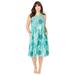 Plus Size Women's Crochet Gauze Sleeveless Lounger by Only Necessities in Aquatic Green Tapestry Floral (Size 1X)