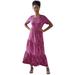 Plus Size Women's Short Sleeve Tiered Maxi Dress by ellos in Periwinkle Raspberry Floral (Size 26/28)