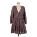 Madewell Casual Dress - Mini V Neck 3/4 sleeves: Brown Print Dresses - Women's Size Small