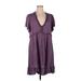 BLOOMCHIC Casual Dress - Mini V-Neck Short sleeves: Purple Print Dresses - Women's Size 18