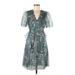 Jill Stuart Casual Dress - A-Line V Neck Short sleeves: Teal Dresses - Women's Size 6