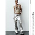 Zara Pants & Jumpsuits | Nwt Zara Nwt Zara Satin Effect Foil Pants Silver | Color: Silver | Size: Various