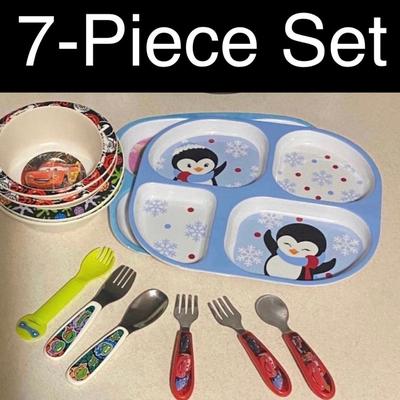 Disney Dining | Children’s Disney Dinnerware Set | Color: Red/White | Size: 7pc. Set Of Plates, Bowls, Spoons & Forks