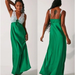 Free People Dresses | Free People Intimately Green Countryside Satin Lace Maxi Slip Dress Size Xs Nwot | Color: Green | Size: Xs